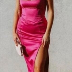 Louise James Elegant Sexy Pink Satin Dress in Size Small